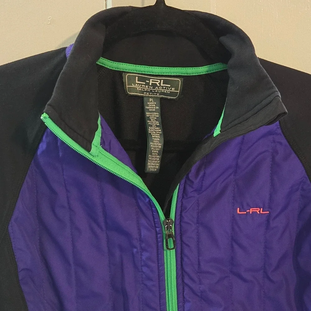 Lauren Ralph Lauren LRL Active, Petite Large, Purple Black Quilted Hybrid Jacket